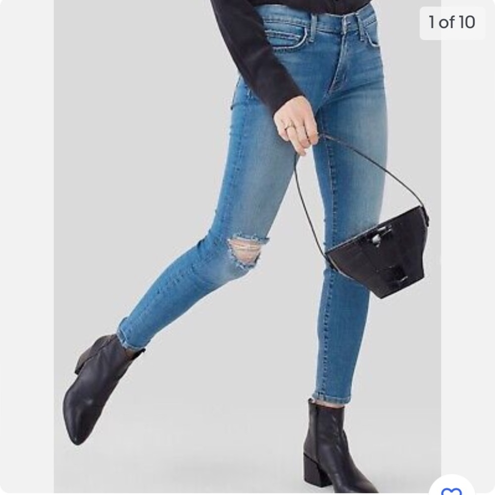 Current Elliott High Waist Ankle Skinny with subtle knee rips